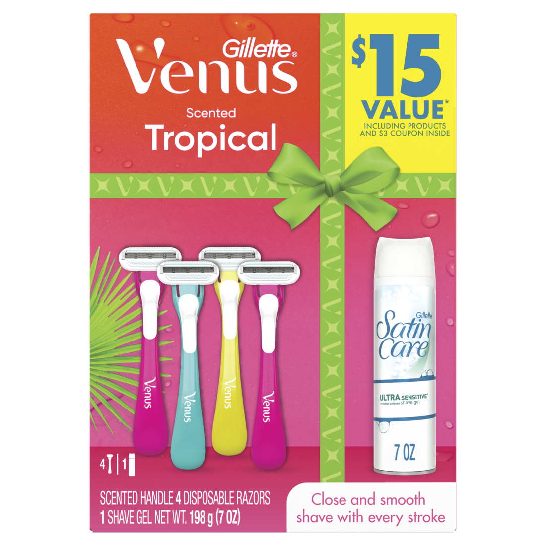 Gillette Venus Tropical Women's Disposable Razors (4ct) + 1 Ultra Sensitive Shave Gel Holiday Gift Set (7.0oz) - 1set/6pk