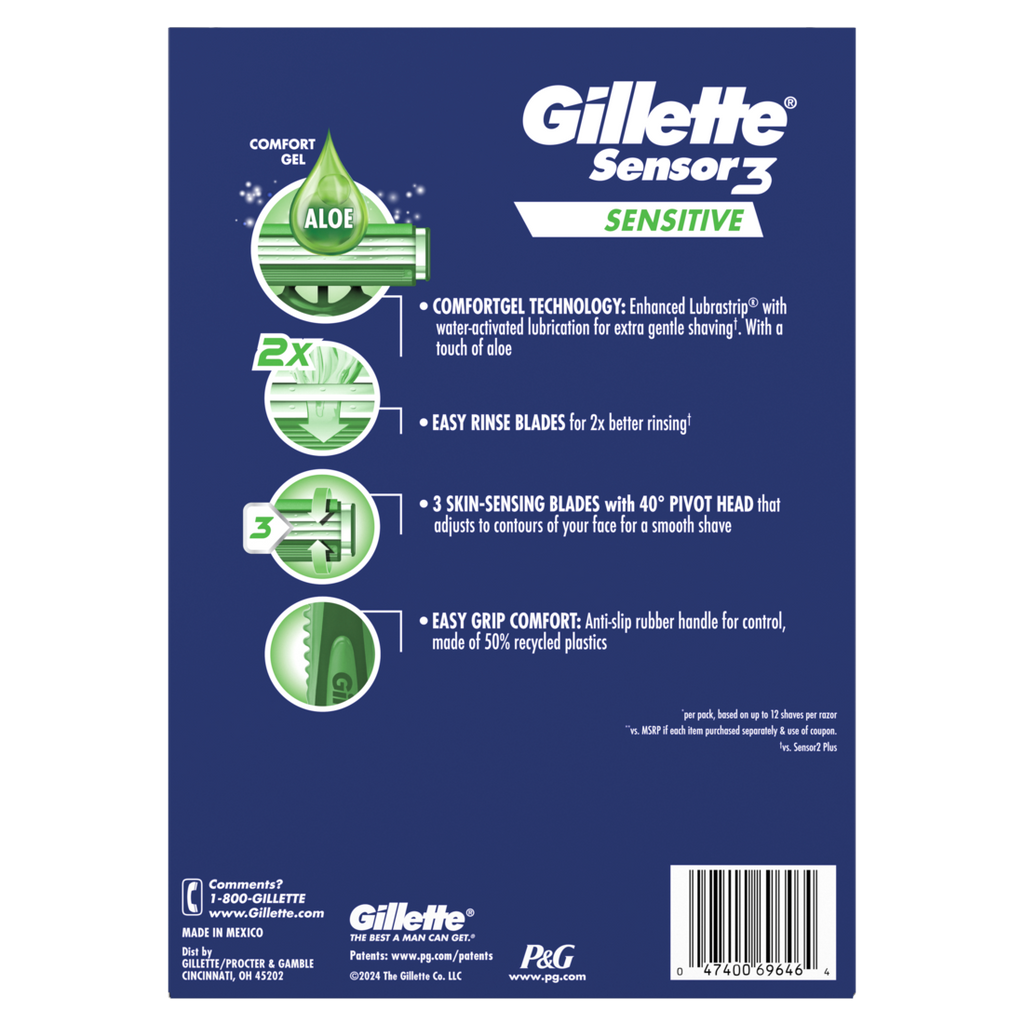 Gillette Sensor3 Sensitive Men's Disposable Razor - 9ct/6pk