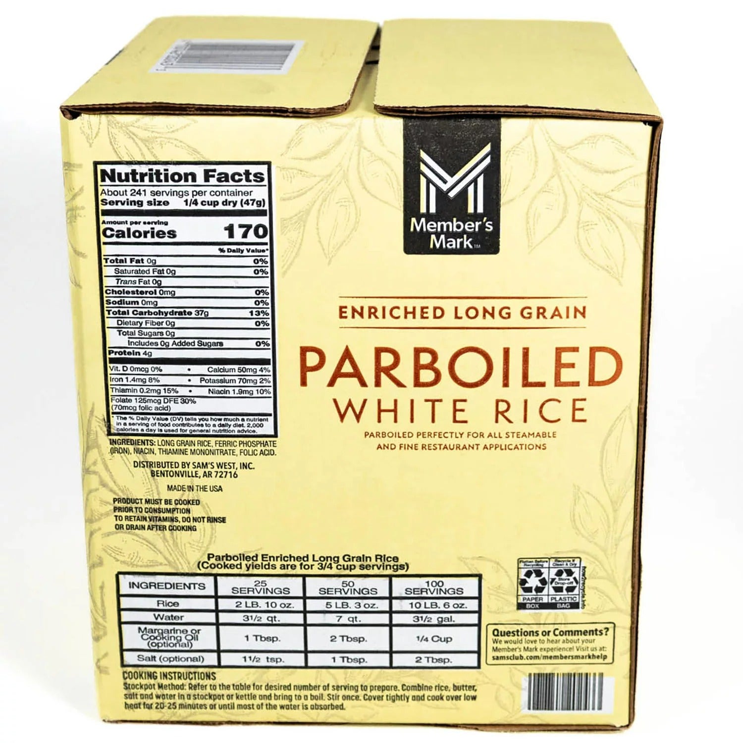 Members Mark Parboiled White Rice - 25lbs/1pk