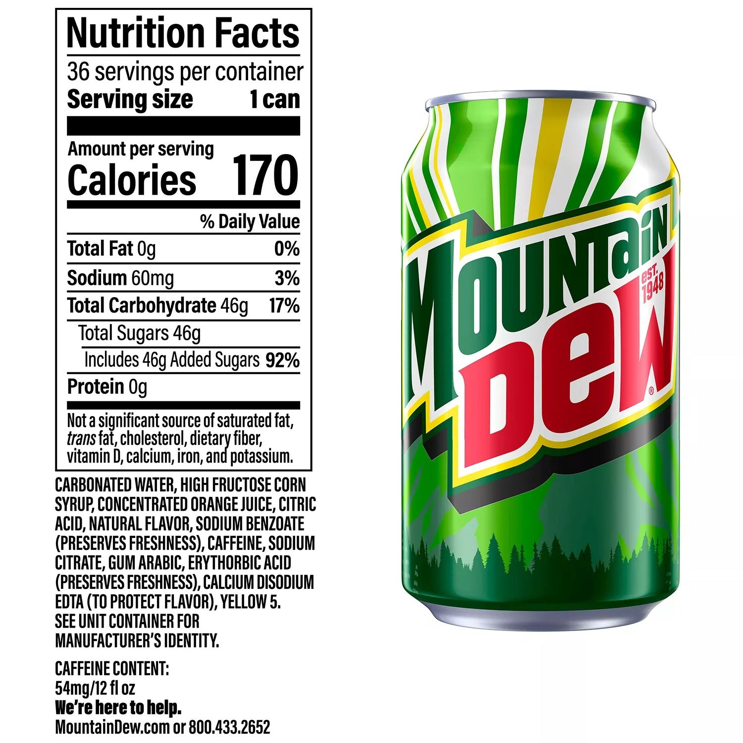 Mountain Dew Cans - 12oz/36pk
