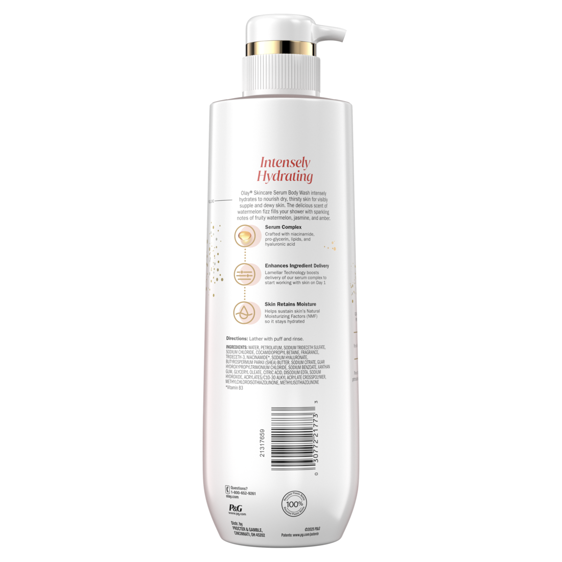 Olay Intensely Hydrating Body Wash With Hyaluronic Serum Complex Watermelon Fizz Scent - 20oz/4pk