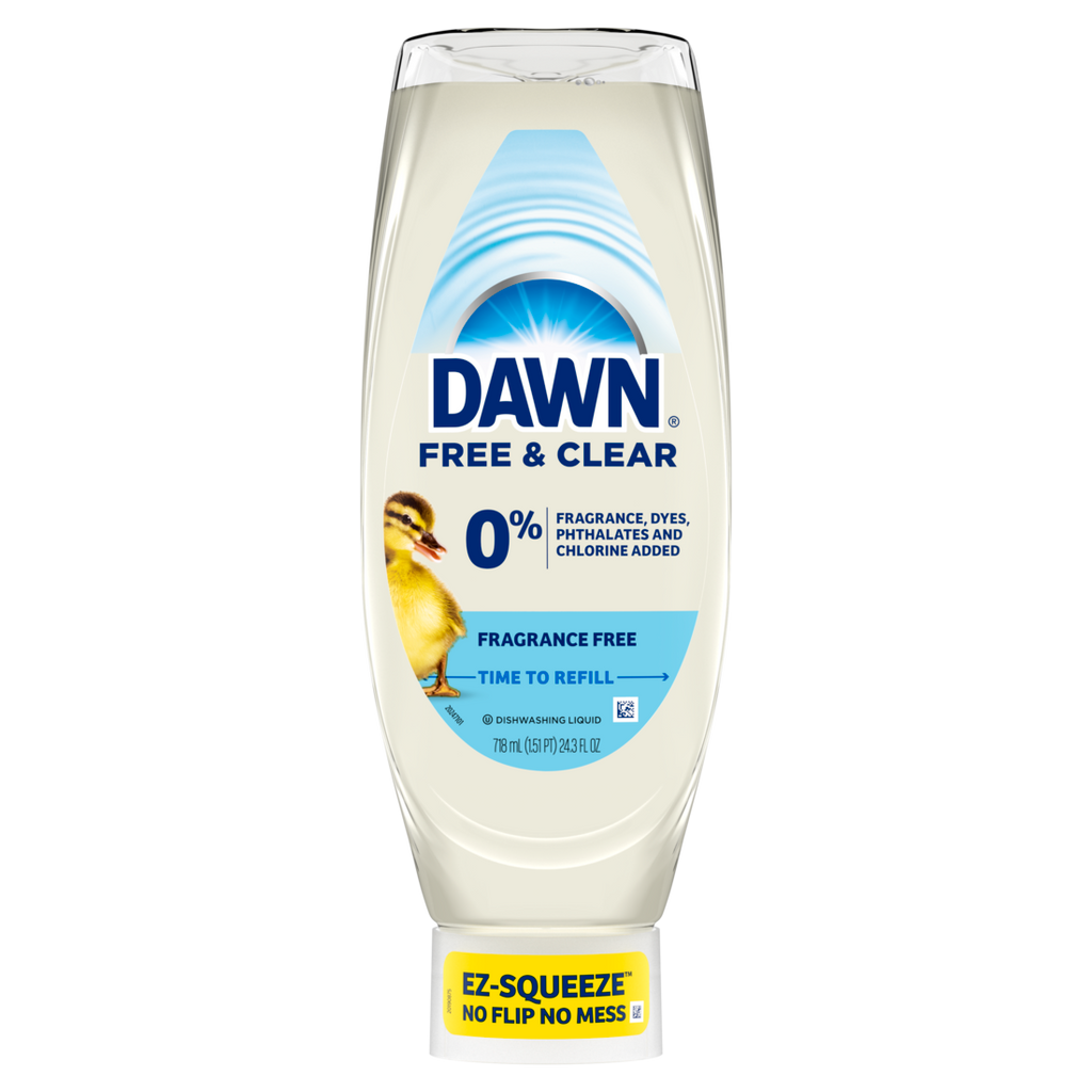 Dawn Free & Clear Ez-Squeeze Dish Soap Liquid Dishwashing Liquid Grease Removal Unscented - 24.3oz/8pk