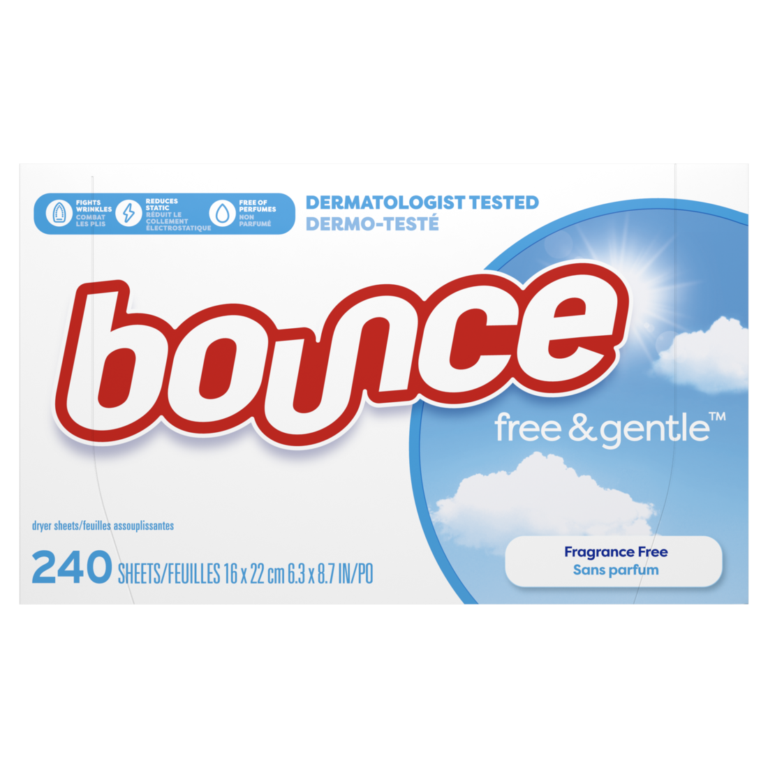 Bounce Free & Gentle Dryer Sheets Unscented - 240ct/4pk