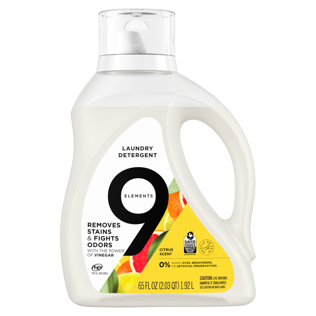 9 Elements Liquid Laundry Detergent Citrus Scent Vinegar Powered - 65oz/4pk