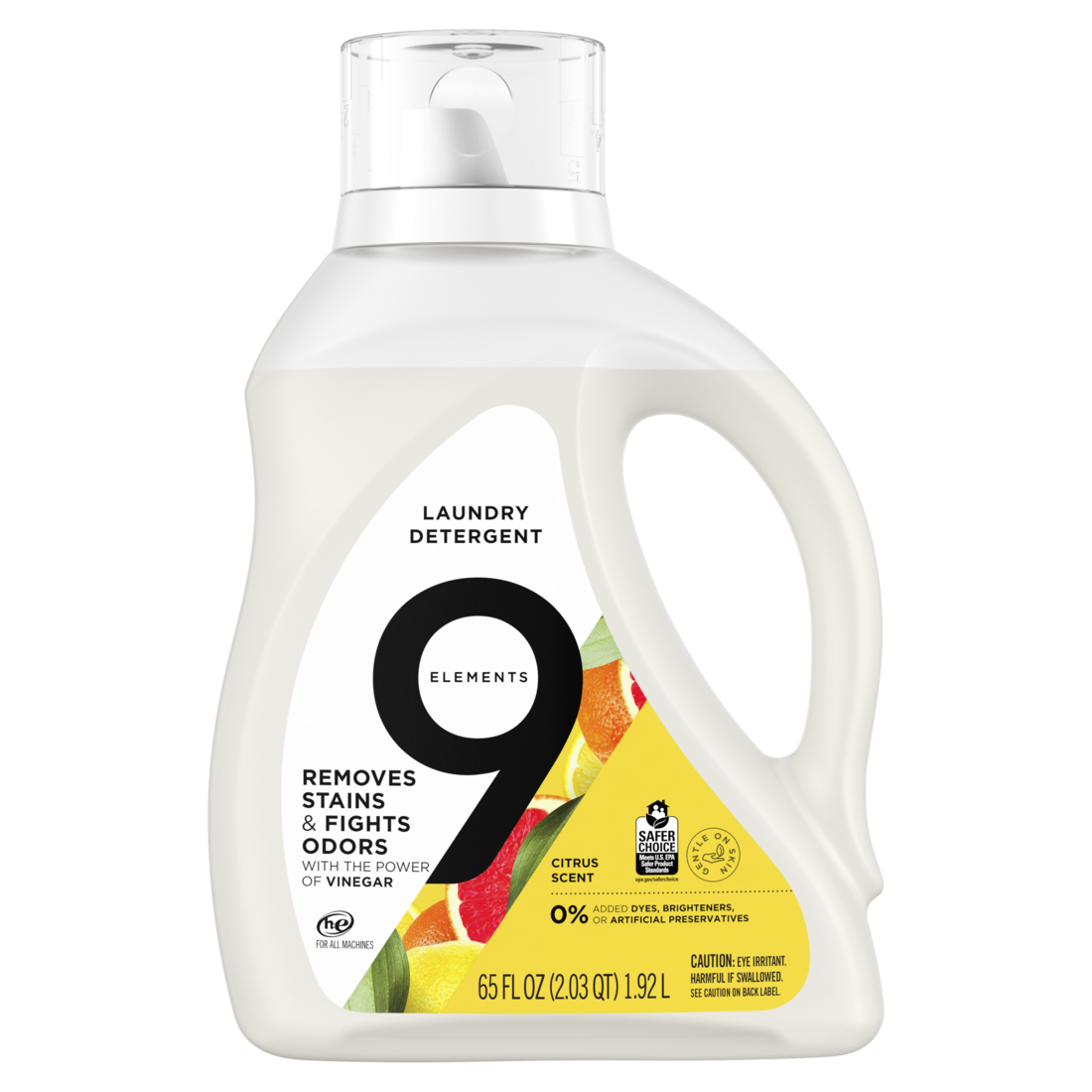 9 Elements Liquid Laundry Detergent Citrus Scent Vinegar Powered - 65oz/4pk
