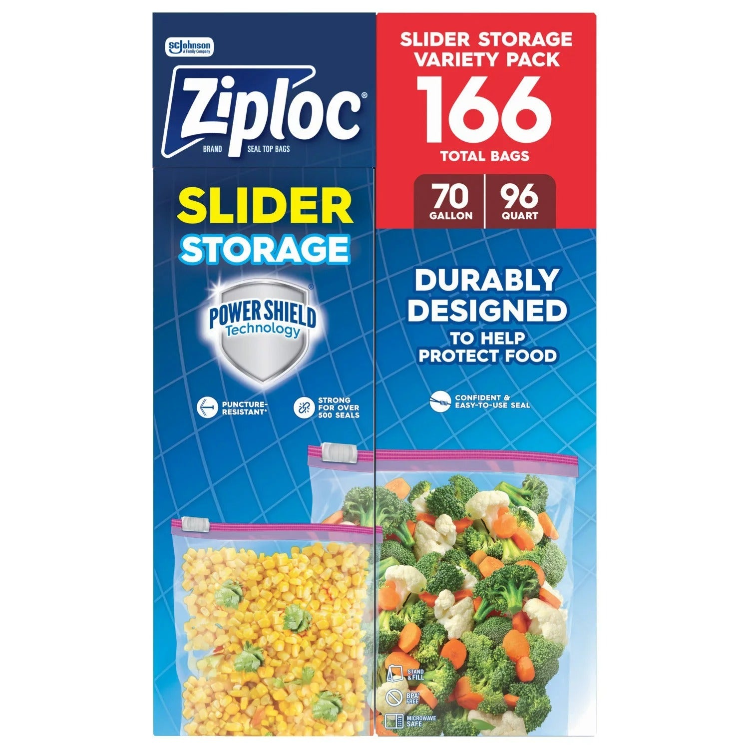 Ziploc Slider Storage Bags Variety Pack Quart and Gallon - (96+70)ct/1pk