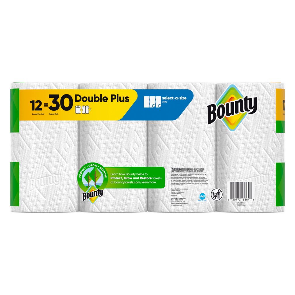 Bounty Paper Towels Select-A-Size White 12 Double Plus Rolls 103 Sheets Per Roll - 12ct/1pk