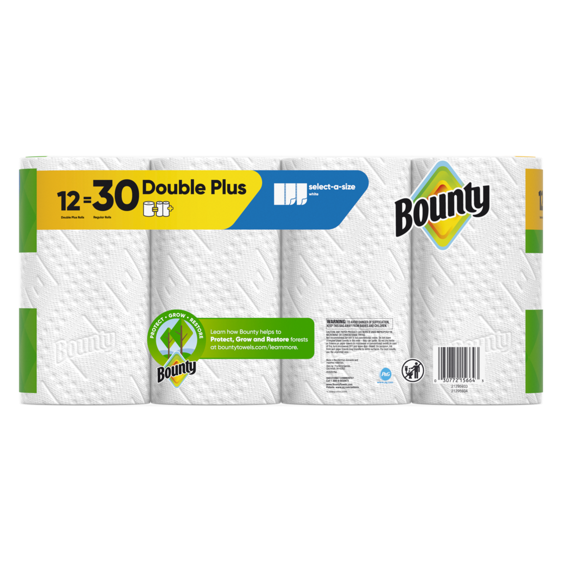 Bounty Paper Towels Select-A-Size White 12 Double Plus Rolls 103 Sheets Per Roll - 12ct/1pk