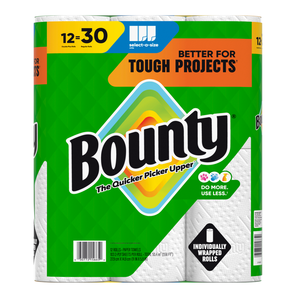 Bounty Paper Towels Select-A-Size White 12 Double Plus Rolls 103 Sheets Per Roll - 12ct/1pk