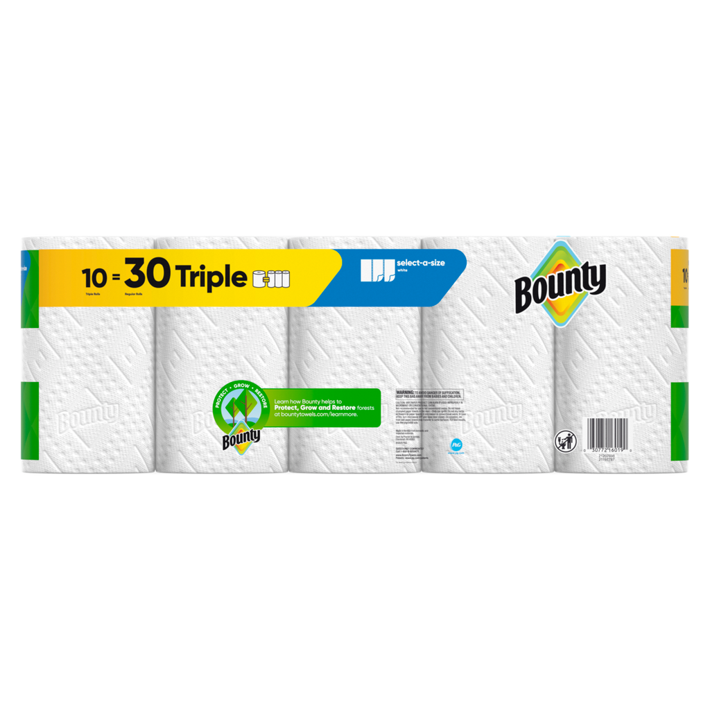 Bounty Paper Towels Select-A-Size White 10 Triple Rolls 123 Sheets Per Roll - 10ct/1pk