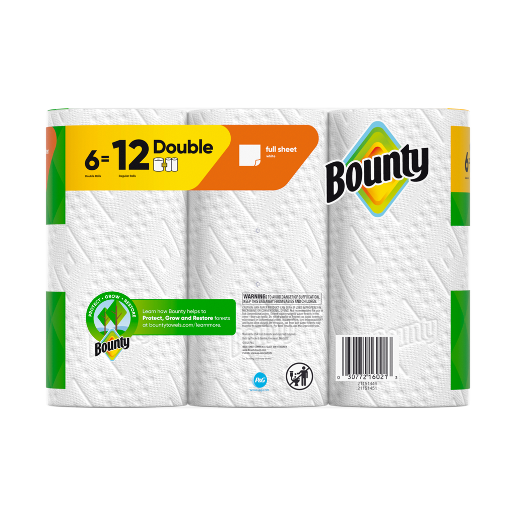 Bounty Paper Towels Full Sheet White 6 Double Rolls 50 Sheets Per Roll - 6ct/1pk