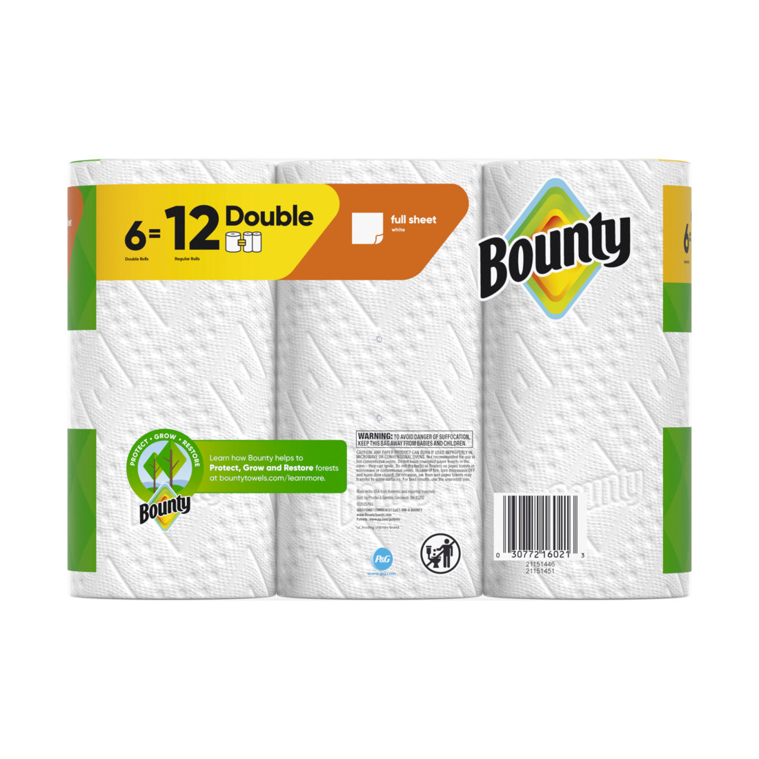 Bounty Paper Towels Full Sheet White 6 Double Rolls 50 Sheets Per Roll - 6ct/1pk