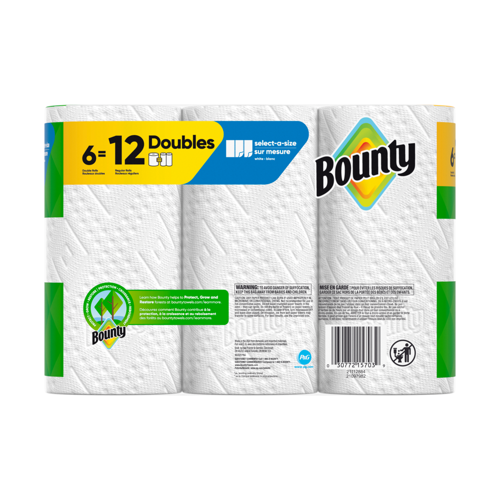 Bounty Paper Towels Select-A-Size White 6 Double Rolls 82 Sheets Per Roll - 6ct/1pk