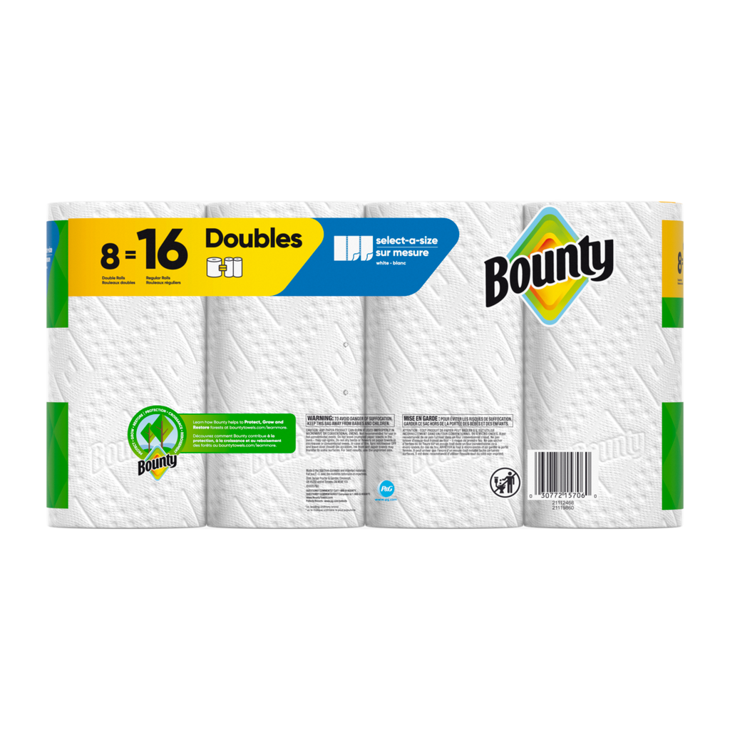 Bounty Paper Towels Select-A-Size White 8 Double Rolls 82 Sheets Per Roll - 8ct/1pk