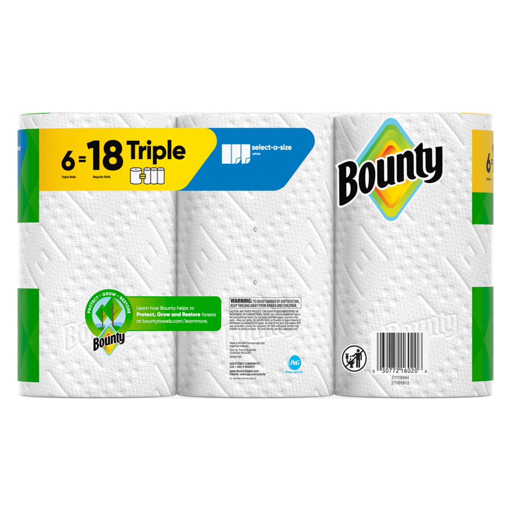 Bounty Paper Towels Select-A-Size White 6 Triple Rolls 123 Sheets Per Roll - 6ct/1pk
