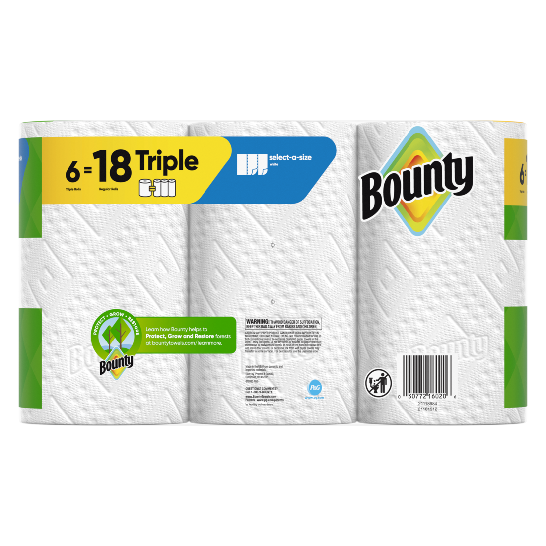 Bounty Paper Towels Select-A-Size White 6 Triple Rolls 123 Sheets Per Roll - 6ct/1pk