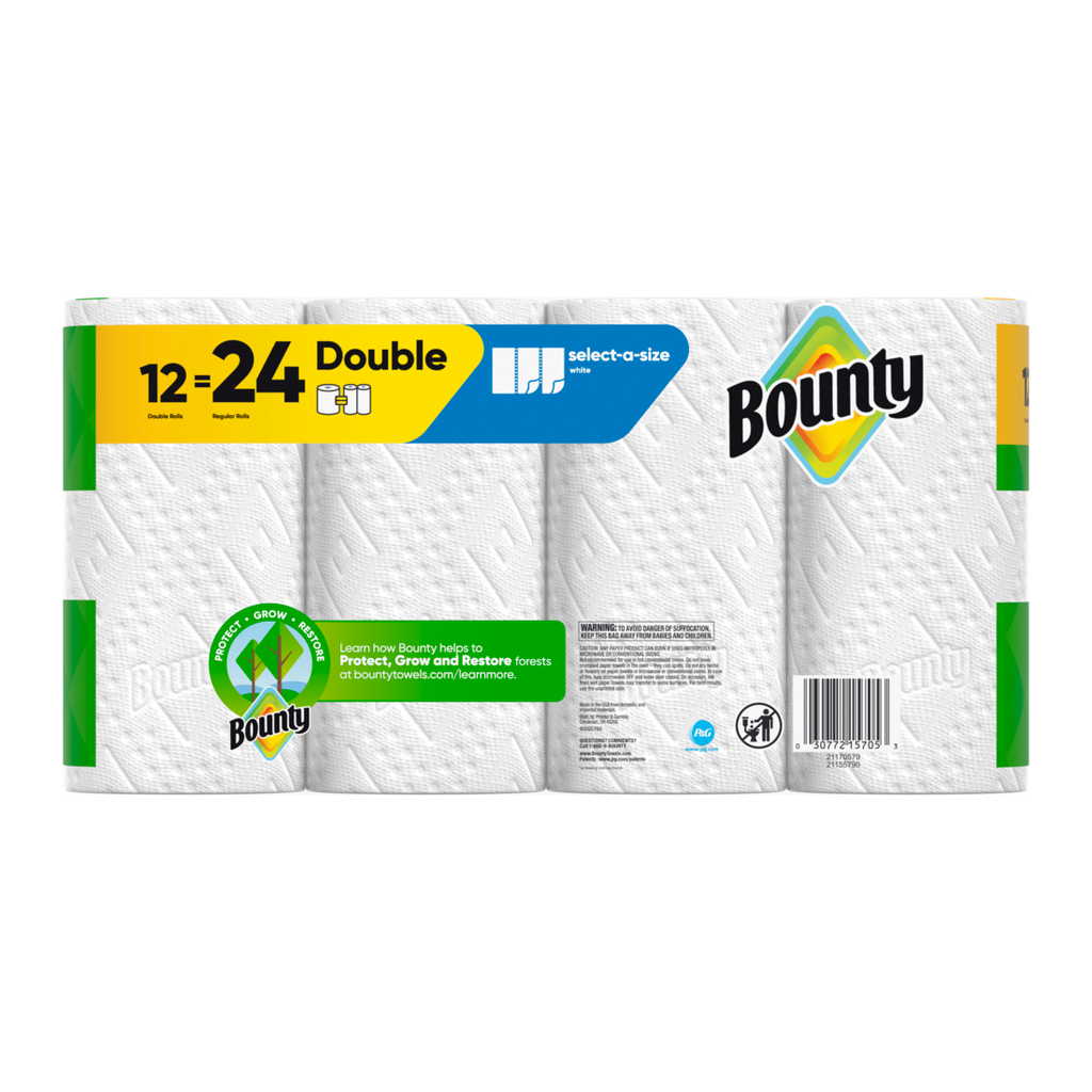 Bounty Paper Towels Select-A-Size White 12 Double Rolls 82 Sheets Per Roll - 12ct/1pk