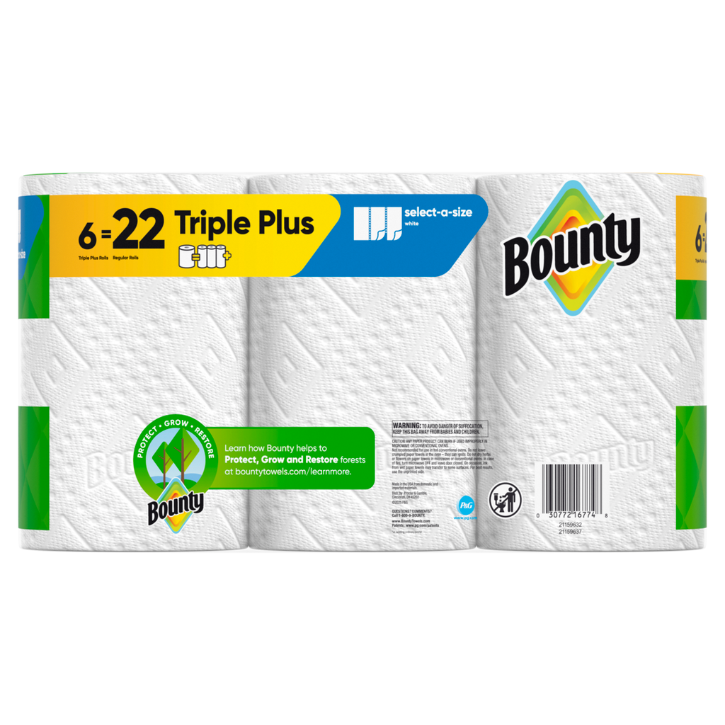 Bounty Paper Towels Select-A-Size White 6 Triple Plus Rolls 151 Sheets Per Roll - 6ct/1pk