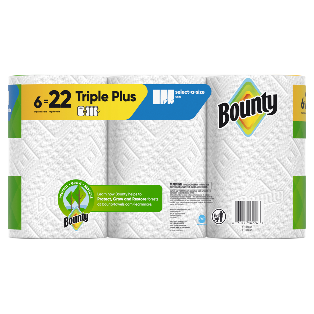 Bounty Paper Towels Select-A-Size White 6 Triple Plus Rolls 151 Sheets Per Roll - 6ct/1pk