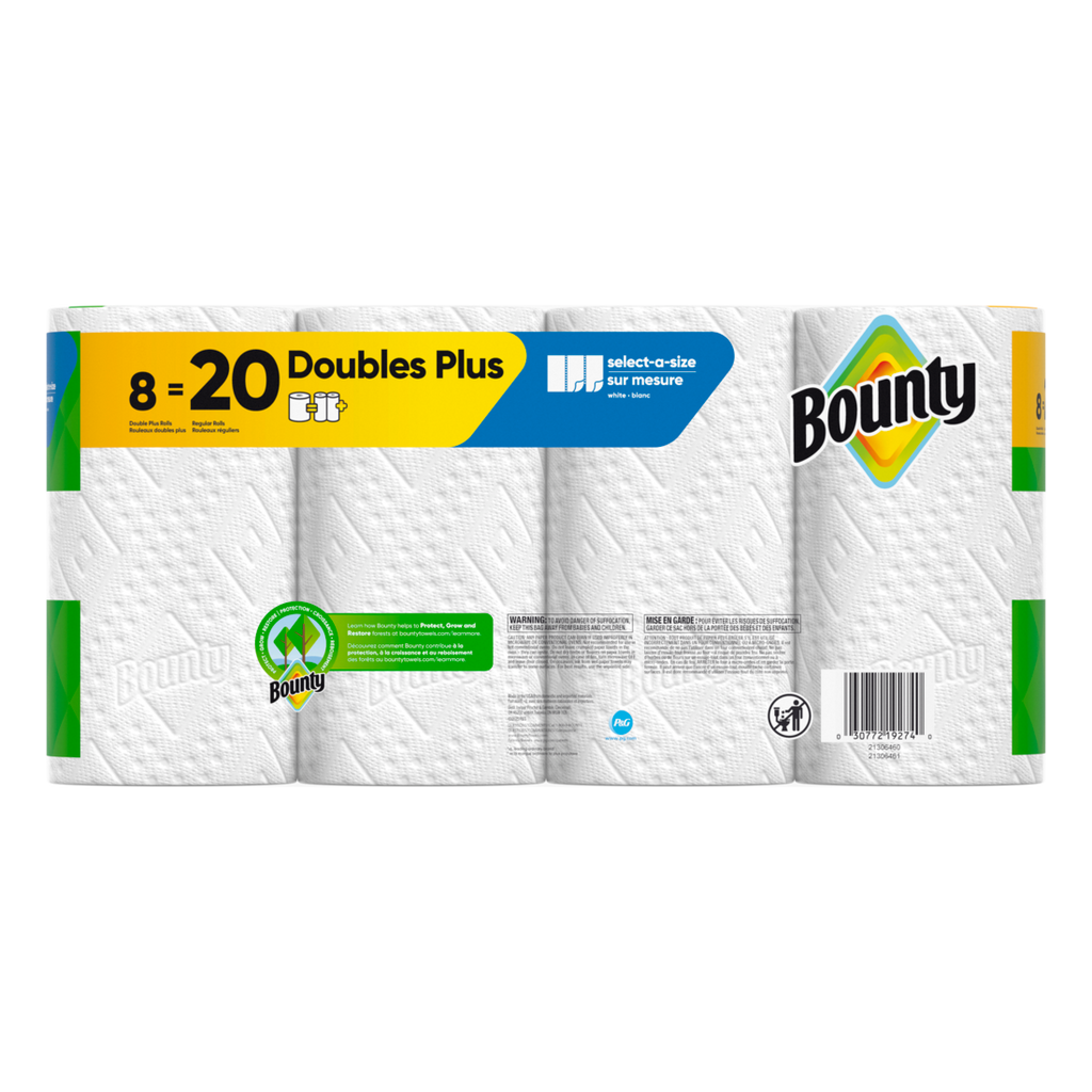 Bounty Paper Towels Select-A-Size White 8 Double Plus Rolls 103 Sheets Per Roll - 8ct/1pk