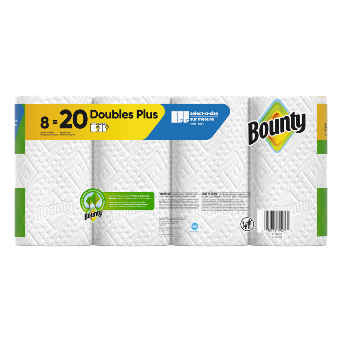 Bounty Paper Towels Select-A-Size White 8 Double Plus Rolls 103 Sheets Per Roll - 8ct/1pk