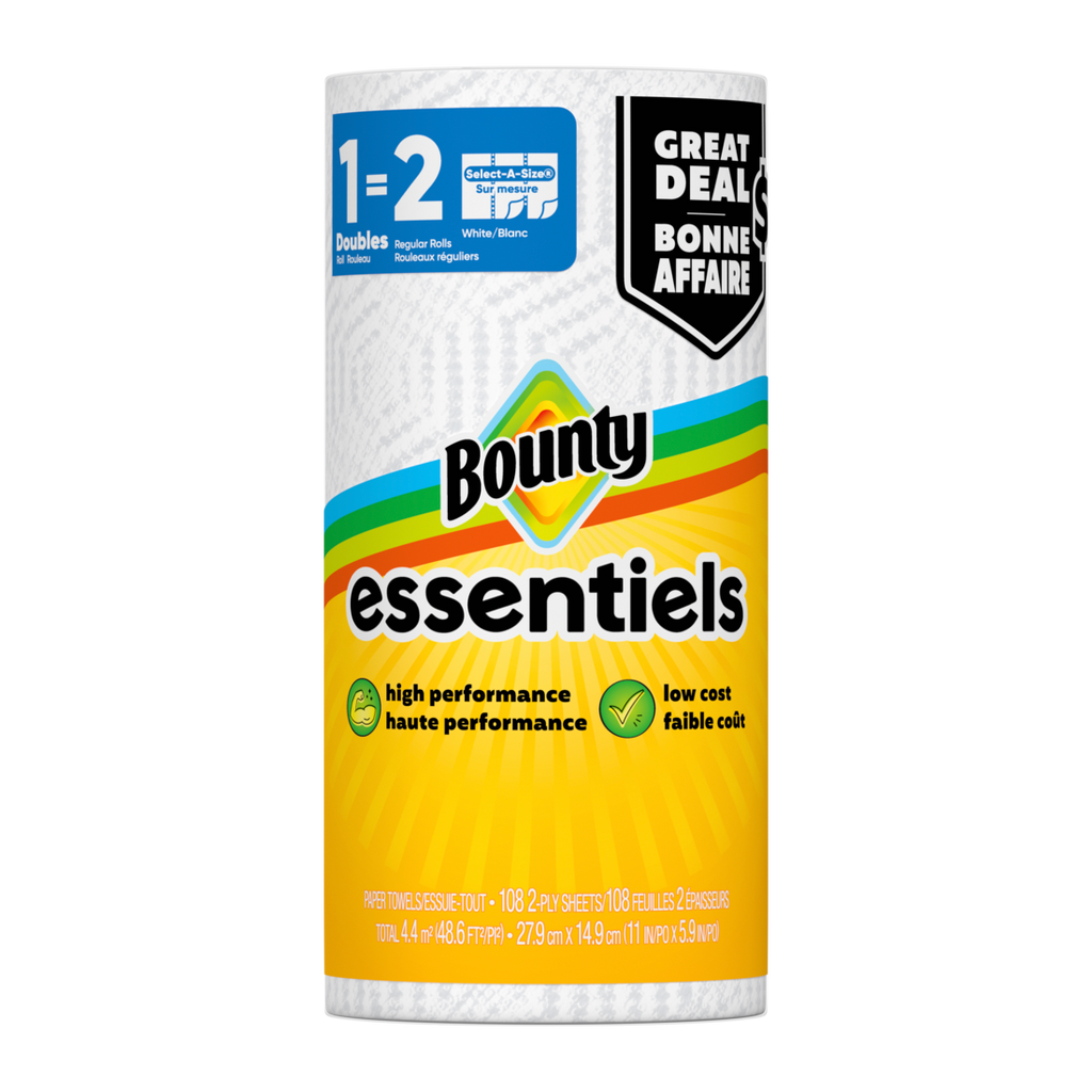 Bounty Paper Towels Essentials Select-A-Size 1 Double Roll White 108 Sheets Per Roll - 1ct/24pk