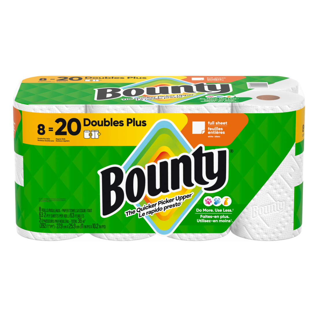 Bounty Paper Towels Full Sheet White 8 Double Plus Rolls 63 Sheets Per Roll - 8ct/1pk