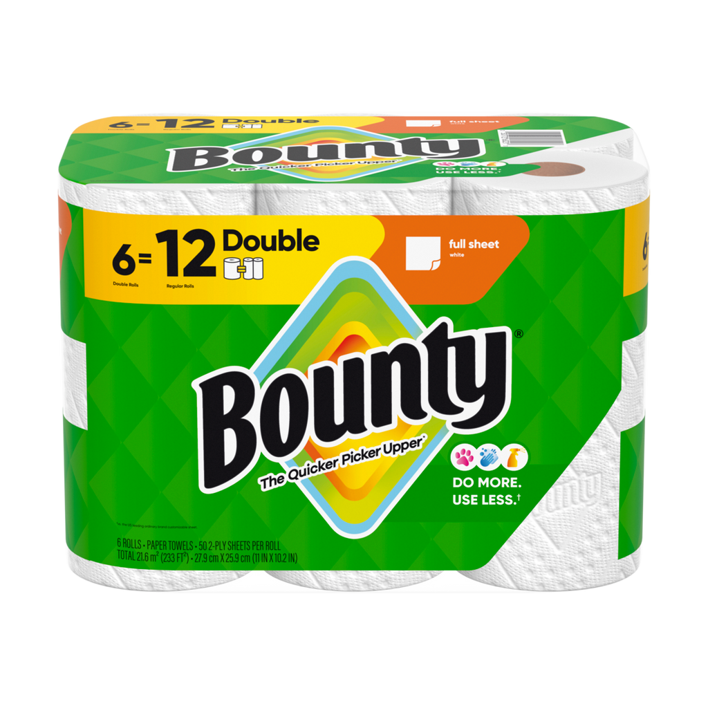 Bounty Paper Towels Full Sheet White 6 Double Rolls 50 Sheets Per Roll - 6ct/1pk