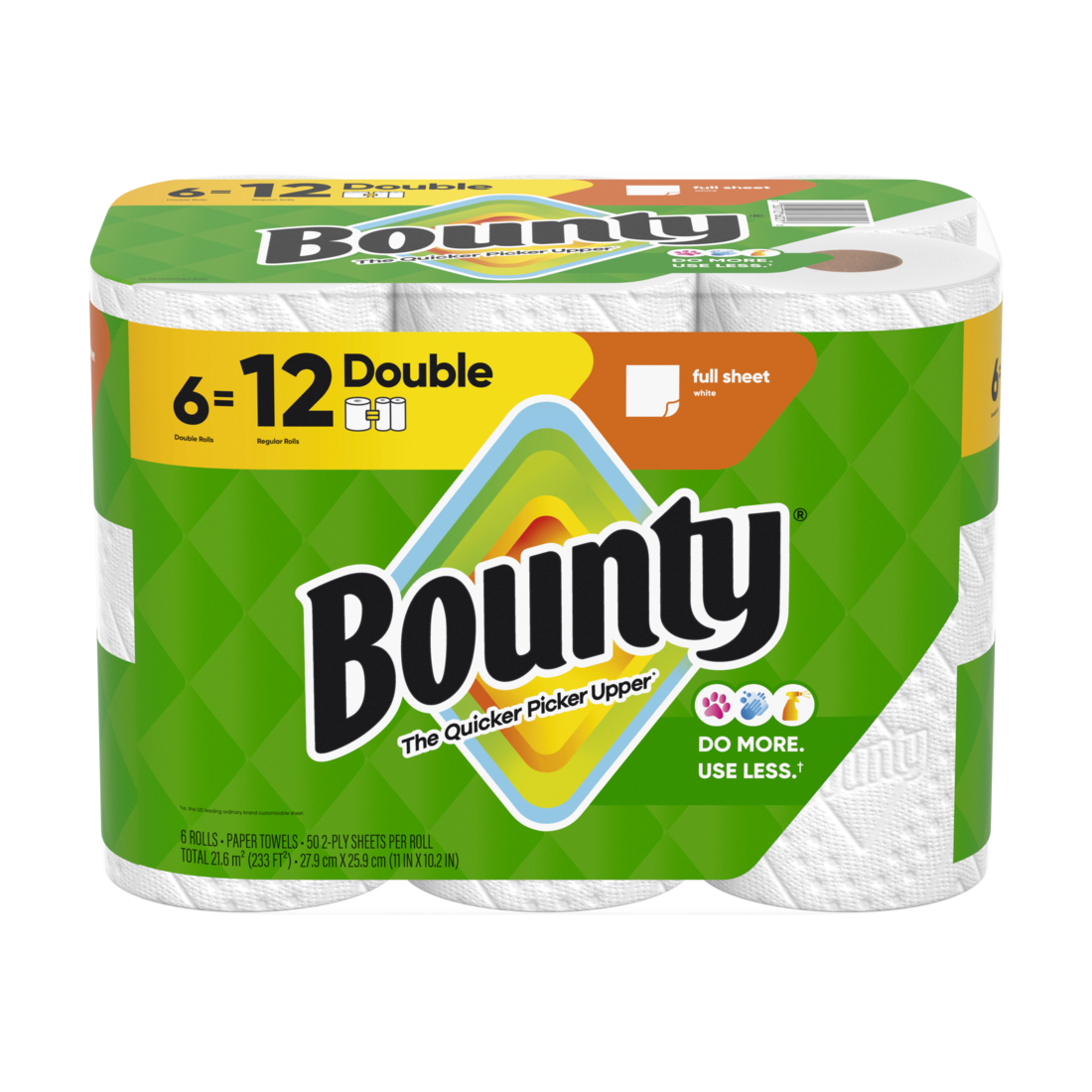 Bounty Paper Towels Full Sheet White 6 Double Rolls 50 Sheets Per Roll - 6ct/1pk