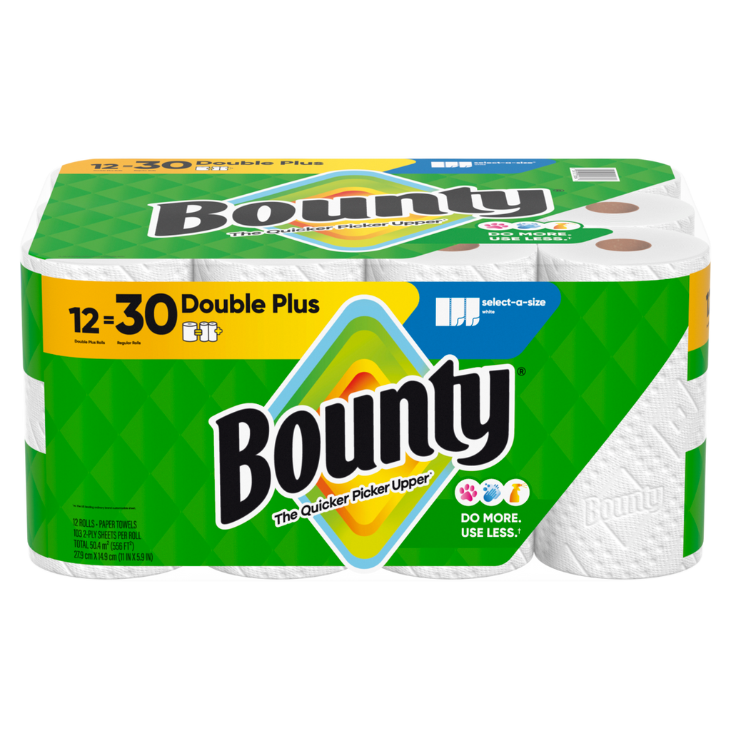 Bounty Paper Towels Select-A-Size White 12 Double Plus Rolls 103 Sheets Per Roll - 12ct/1pk