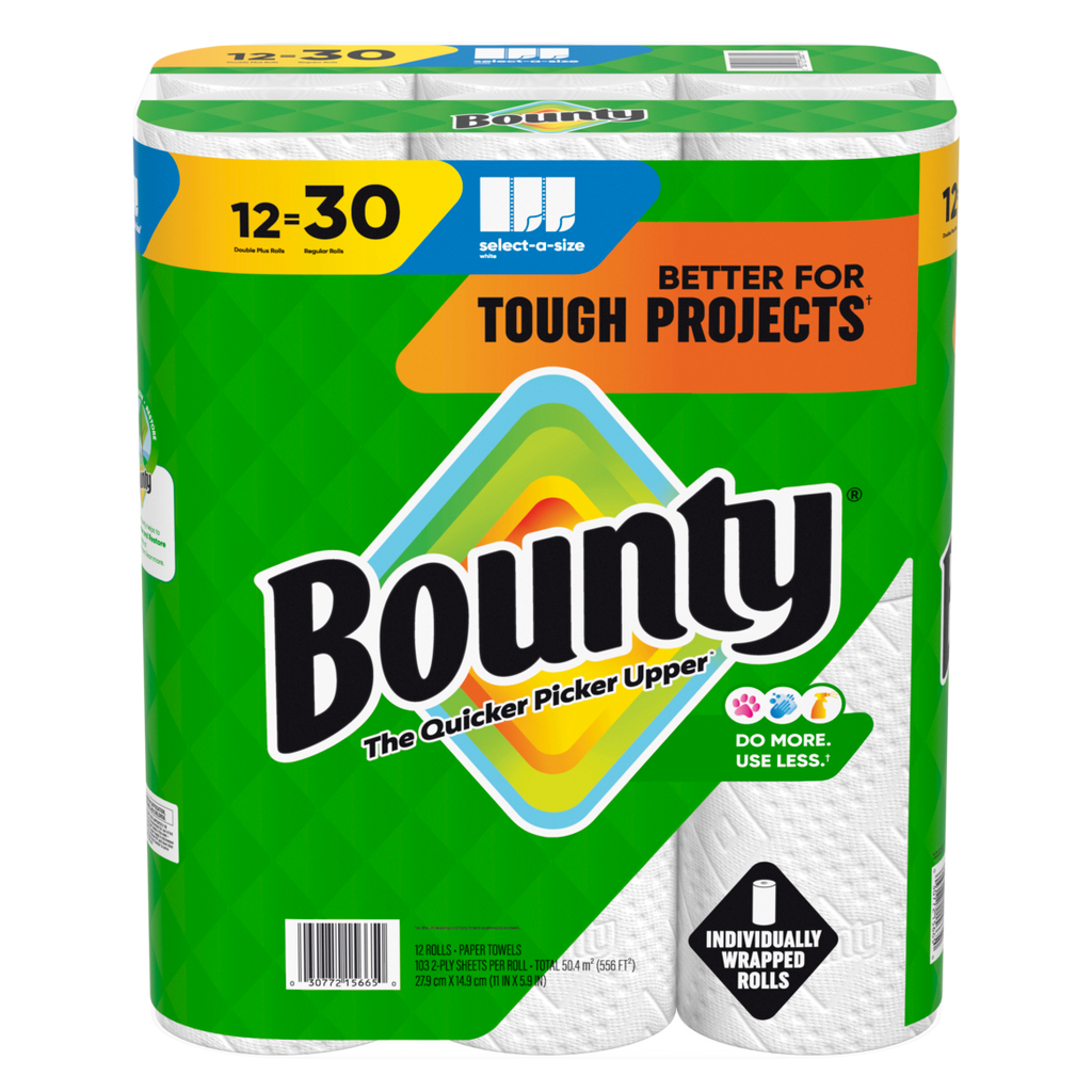 Bounty Paper Towels Select-A-Size White 12 Double Plus Rolls 103 Sheets Per Roll - 12ct/1pk