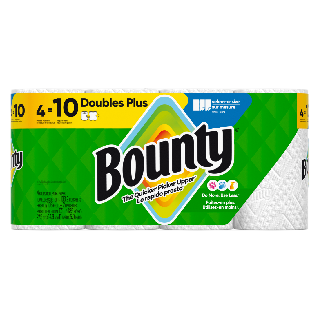 Bounty Paper Towels Select-A-Size White 4 Double Plus Rolls 103 Sheets Per Roll - 4ct/6pk