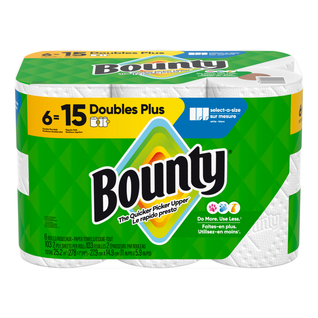 Bounty Paper Towels Select-A-Size White 6 Double Plus Rolls 103 Sheets Per Roll - 6ct/1pk