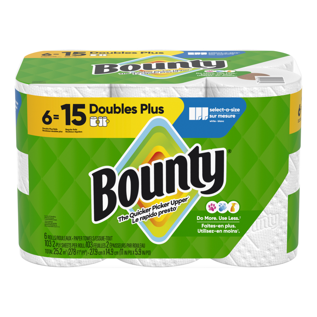 Bounty Paper Towels Select-A-Size White 6 Double Plus Rolls 103 Sheets Per Roll - 6ct/1pk
