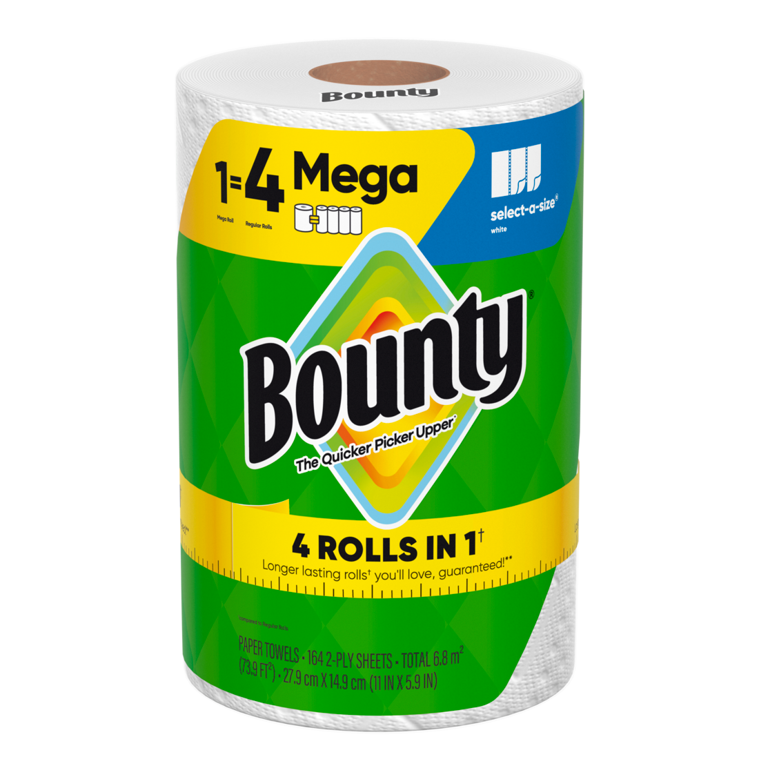 Bounty Paper Towels Select-A-Size White 1 Mega Roll 164 Sheets Per Roll - 1ct/12pk