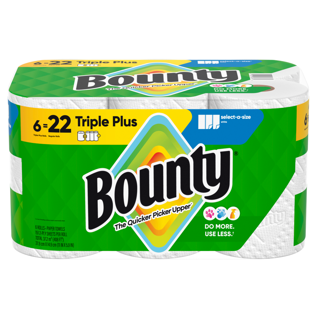 Bounty Paper Towels Select-A-Size White 6 Triple Plus Rolls 151 Sheets Per Roll - 6ct/1pk