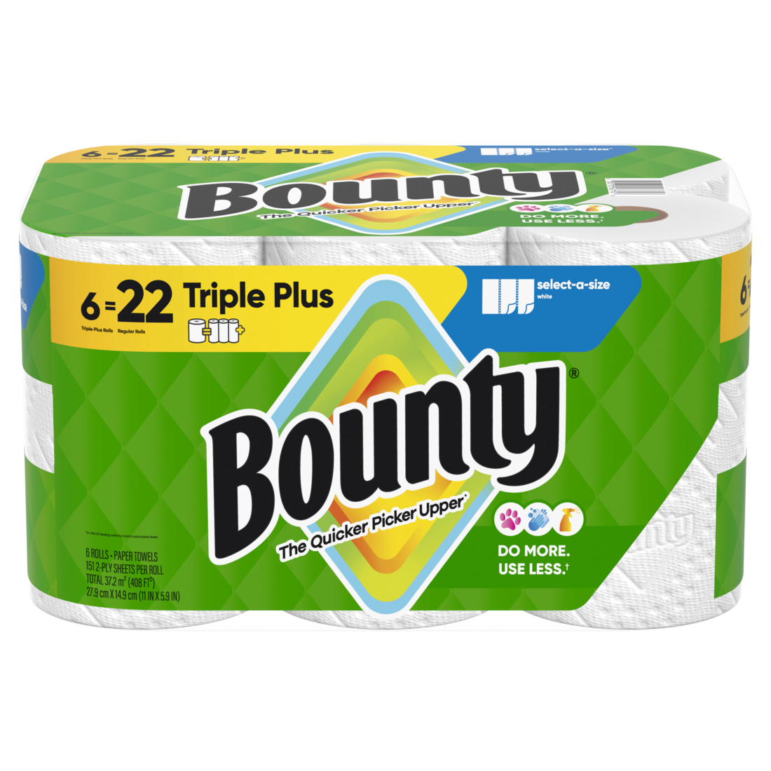 Bounty Paper Towels Select-A-Size White 6 Triple Plus Rolls 151 Sheets Per Roll - 6ct/1pk