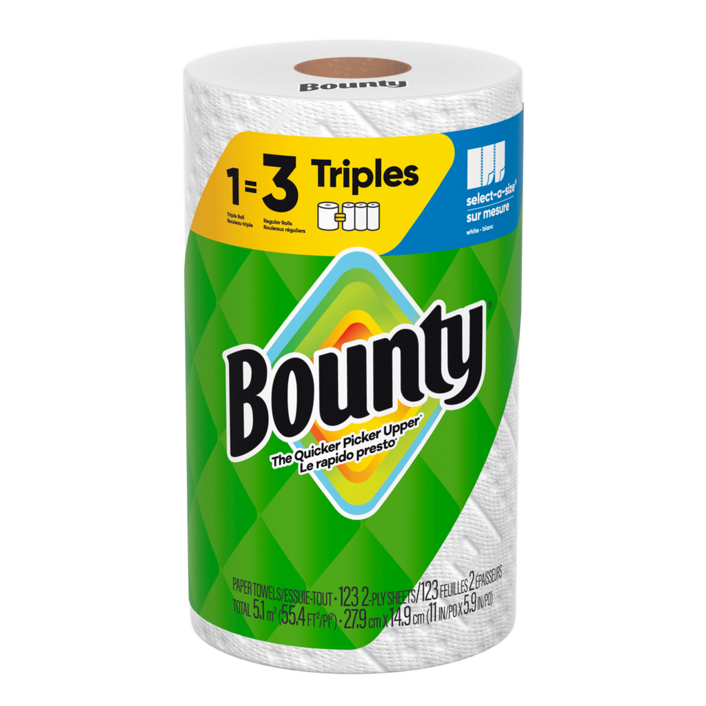 Bounty Paper Towels Select-A-Size White 1 Triple Roll 123 Sheets Per Roll - 1ct/12pk