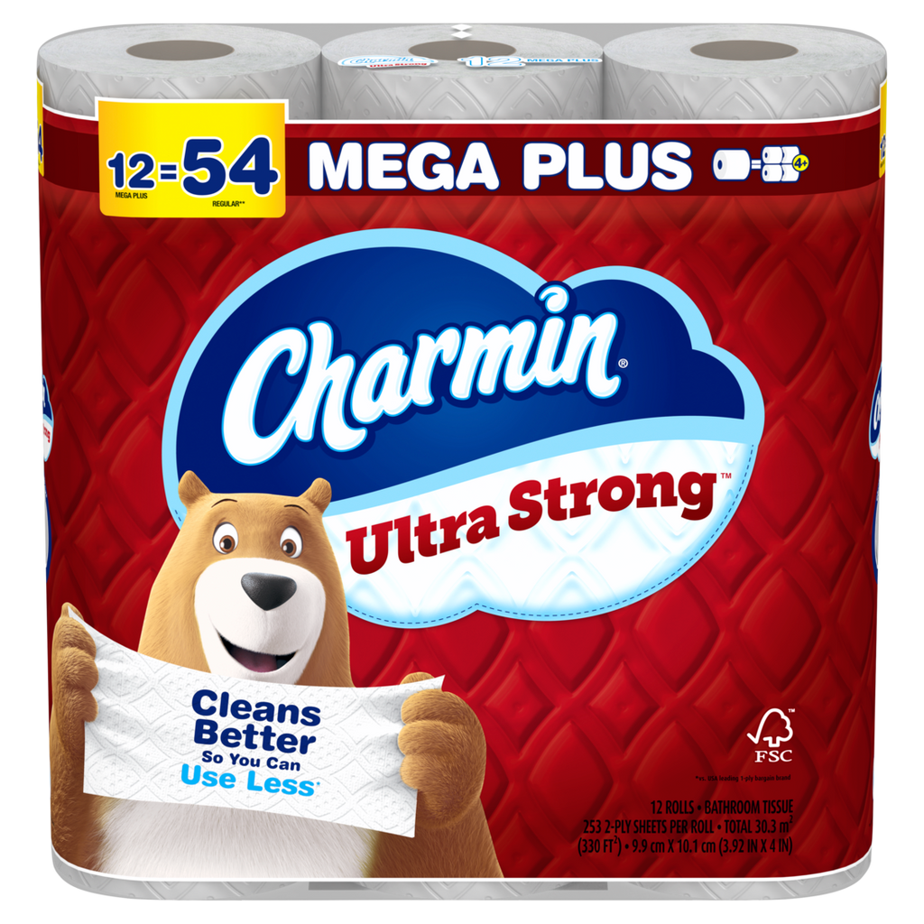 Charmin Toilet Paper Ultra Strong 12 Mega Plus Rolls 2-Ply Bath Tissue 253 Sheets Per Roll - 12ct/4pk