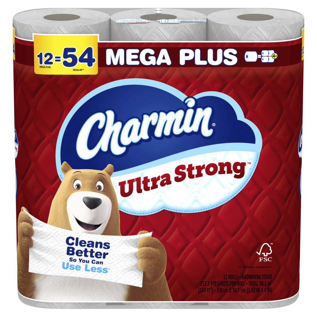 Charmin Toilet Paper Ultra Strong 12 Mega Plus Rolls 2-Ply Bath Tissue 253 Sheets Per Roll - 12ct/4pk