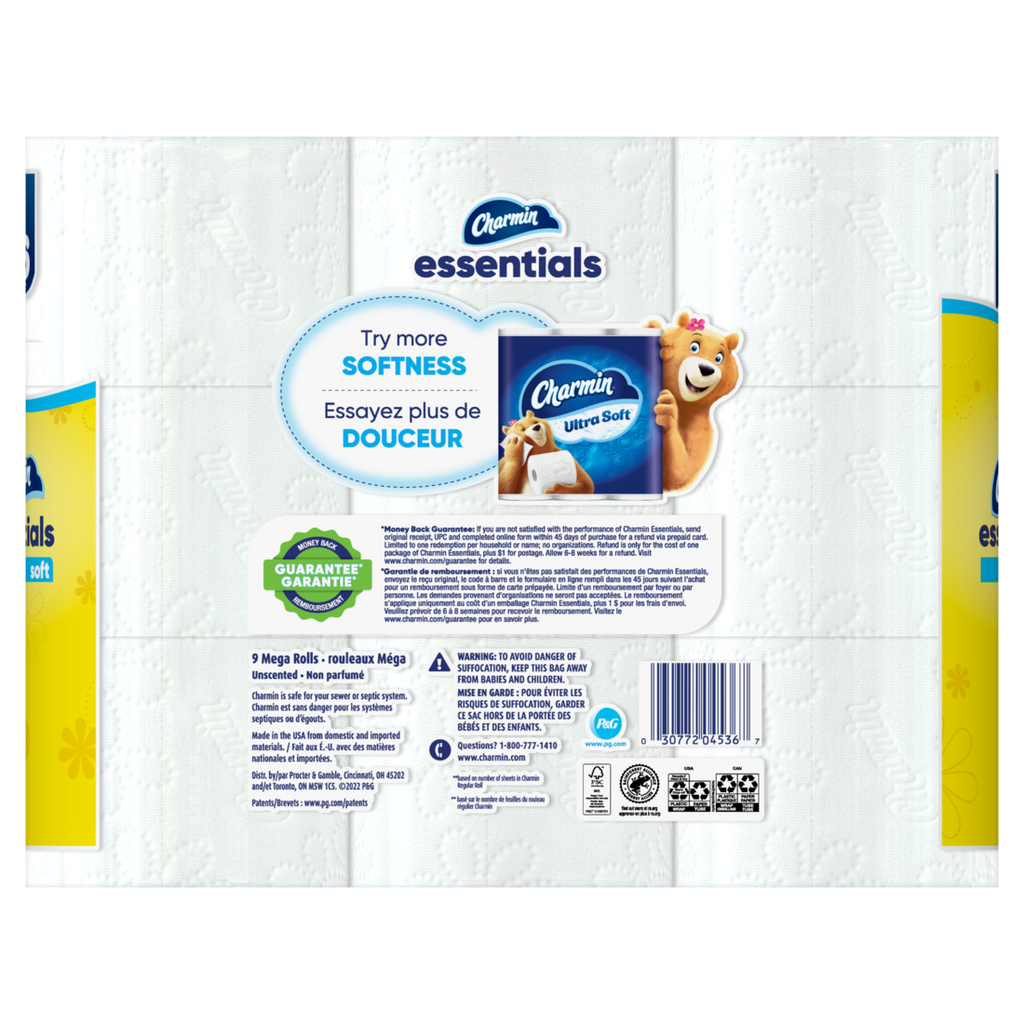 Charmin Essentials Soft Toilet Paper 9 Mega Rolls 330 Sheets Per Roll - 9ct/4pk