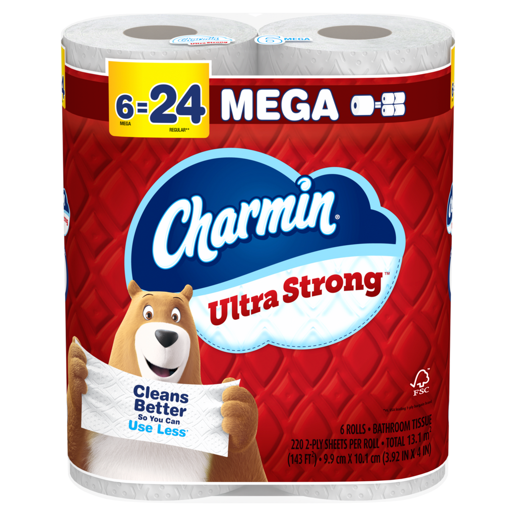 Charmin Toilet Paper Ultra Strong 6 Mega Rolls 2-Ply Bath Tissue 220 Sheets Per Roll - 6ct/4pk
