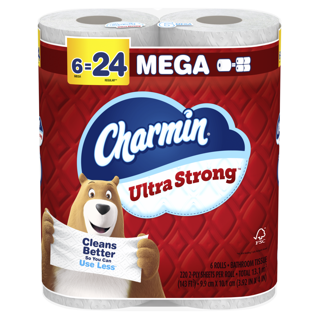 Charmin Toilet Paper Ultra Strong 6 Mega Rolls 2-Ply Bath Tissue 220 Sheets Per Roll - 6ct/4pk