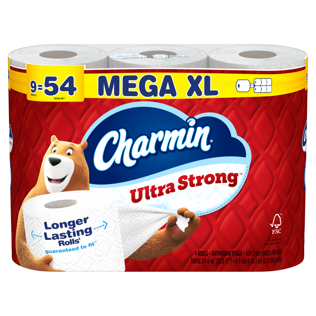 Charmin Toilet Paper Ultra Strong 9 Mega XL Rolls 2-Ply Bath Tissue 330 Sheets Per Roll - 9ct/4pk