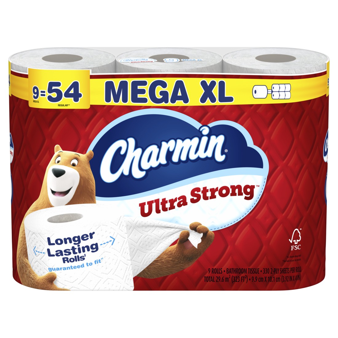 Charmin Toilet Paper Ultra Strong 9 Mega XL Rolls 2-Ply Bath Tissue 330 Sheets Per Roll - 9ct/4pk
