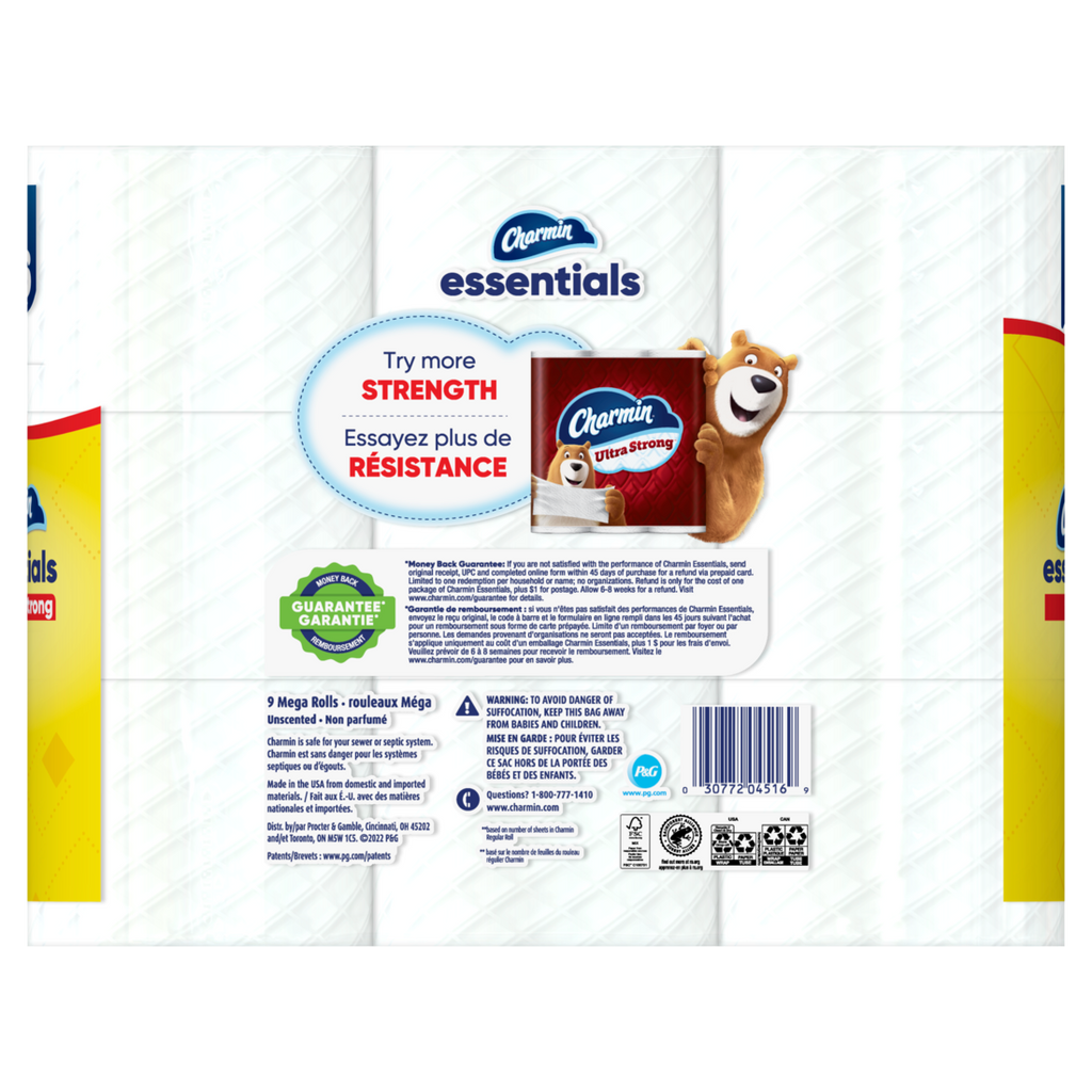 Charmin Essentials Strong Toilet Paper 9 Mega Rolls 429 Sheets Per Roll - 9ct/4pk
