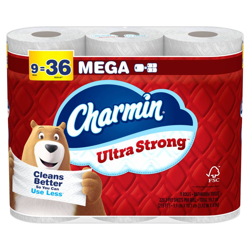 Charmin Toilet Paper Ultra Strong 9 Mega Rolls 2-Ply Bath Tissue 220 Sheets Per Roll - 9ct/4pk