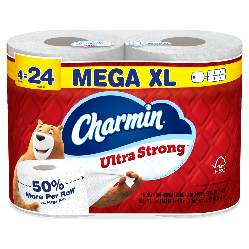 Charmin Toilet Paper Ultra Strong 4 Mega XL Rolls 2-Ply Bath Tissue 330 Sheets Per Roll - 4ct/6pk
