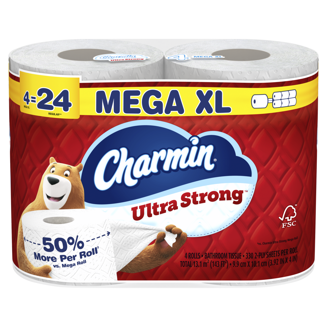 Charmin Toilet Paper Ultra Strong 4 Mega XL Rolls 2-Ply Bath Tissue 330 Sheets Per Roll - 4ct/6pk
