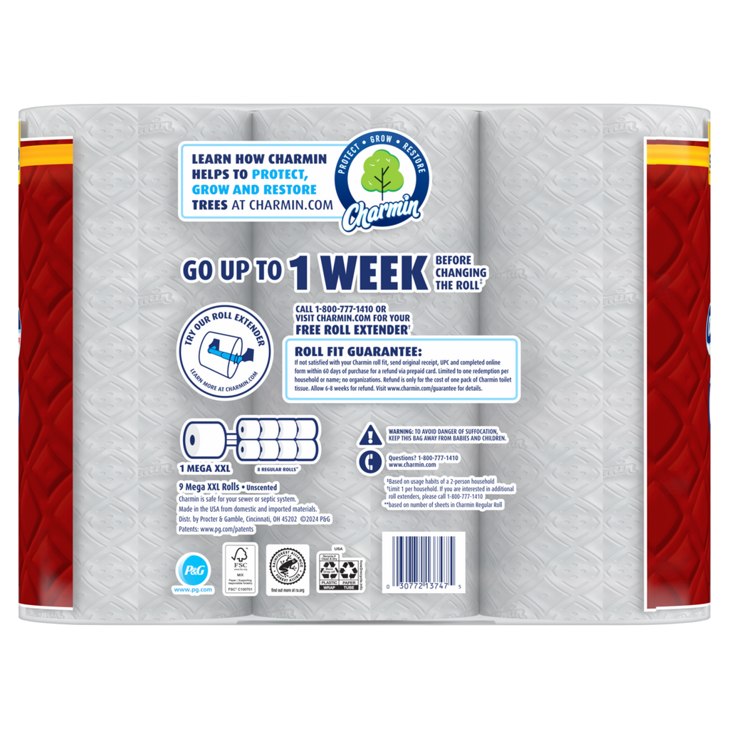 Charmin Toilet Paper Ultra Strong 9 Mega XXL Rolls 2-Ply Bath Tissue 440 Sheets Per Roll - 9ct/2pk